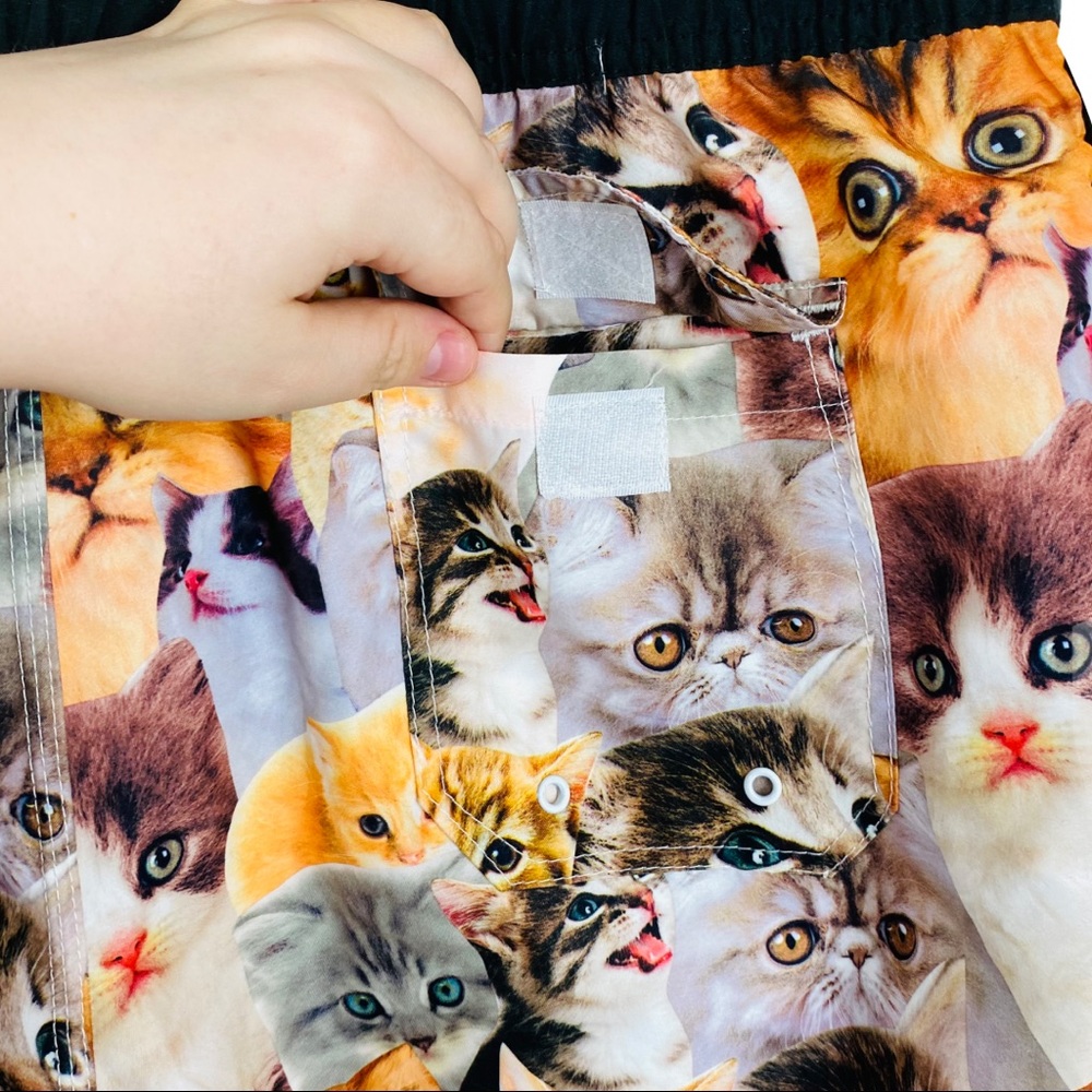 Bioworld Kitten Novelty Cat Print Hybrid Dad Board Shorts Swim Trunks White L - Picture 8 of 13